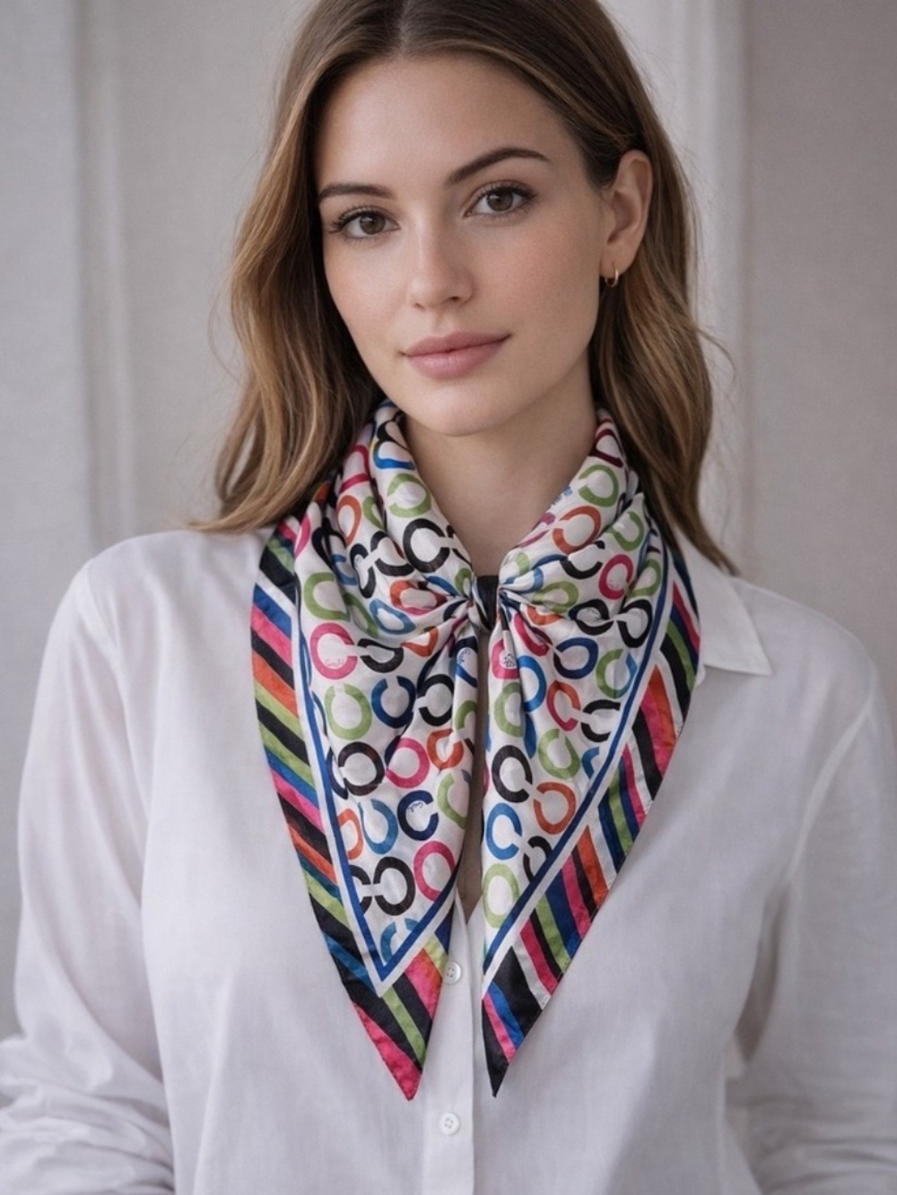 Coach Op Art Multicolor Stripe Silk Scarf | Multi | 34" - Picture 2 of 7